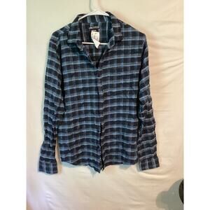 2608 Canyon Club Long Sleeve Flannel Shirt Blue Plaid Size Medium